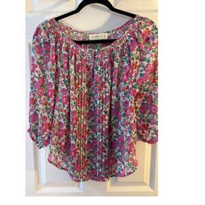 Abercrombie & Fitch Floral Smocked Peasant Blouse Women Small Pink Cottagecore